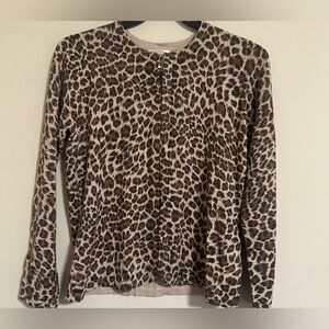 NWT Talbots Animal Print Cardigan Women’s Size Large Brown Silk Cashmere